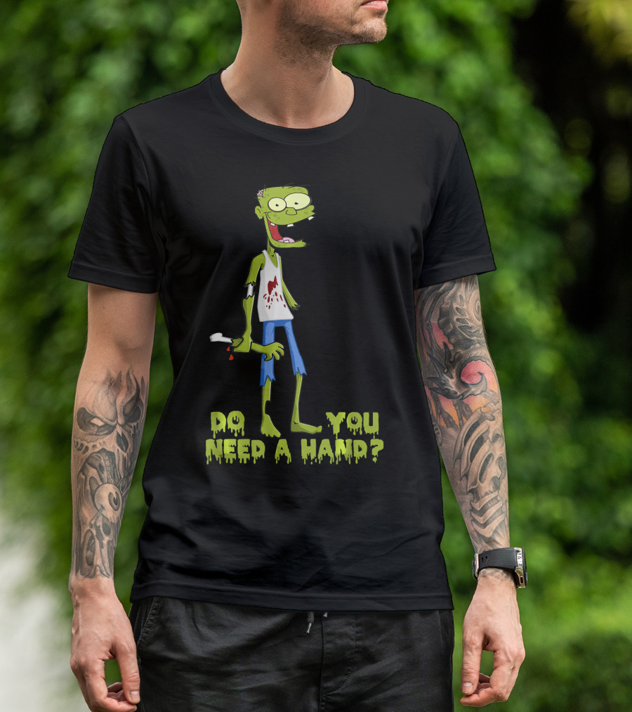 Do You Need A Hand Funny Zombie Cartoon With Detached Limb And Dripping Blood T-Shirt