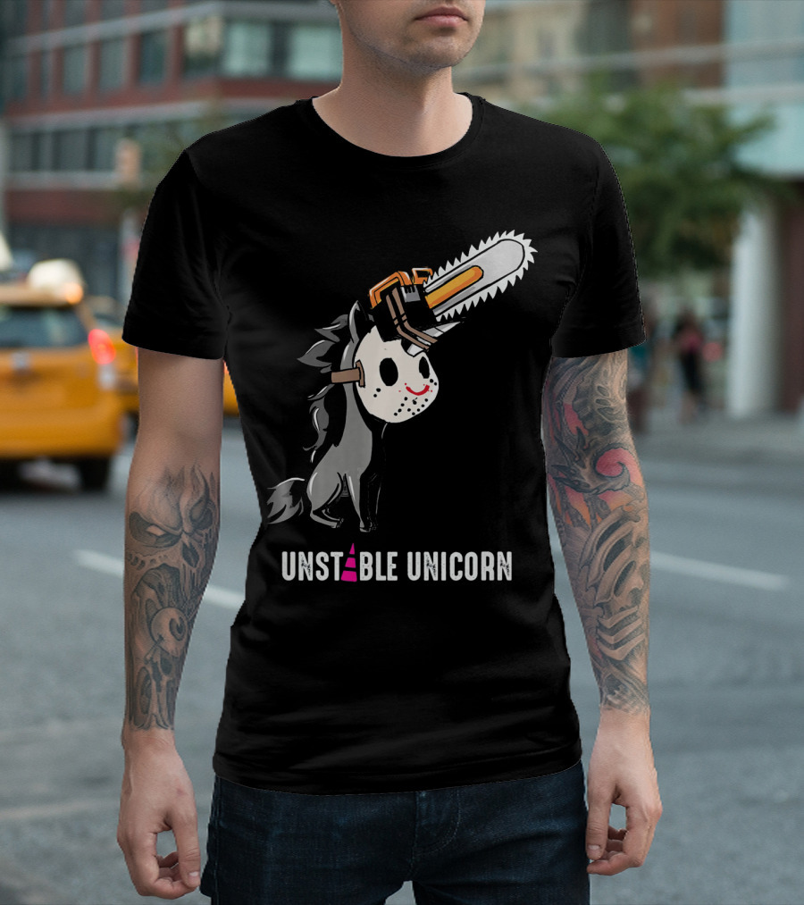 UNSTABLE UNICORN Chainsaw Halloween Masquerade T-Shirt