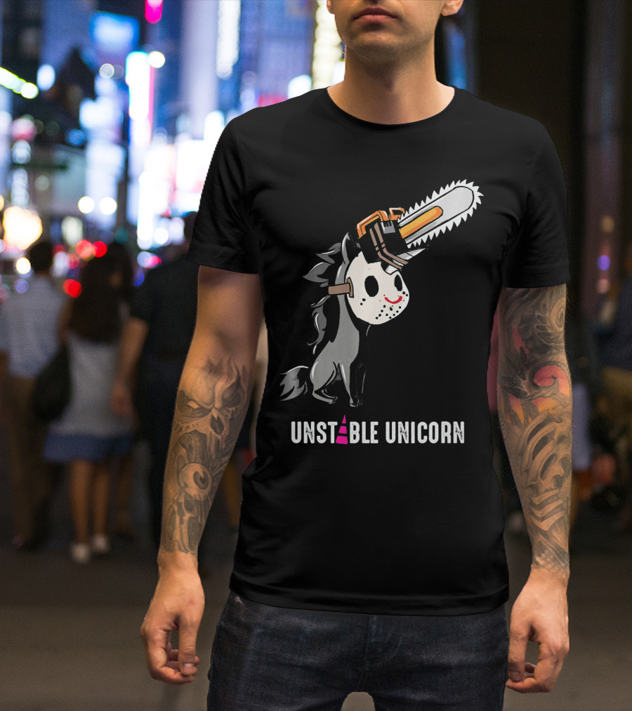 UNSTABLE UNICORN Chainsaw Halloween Masquerade T-Shirt