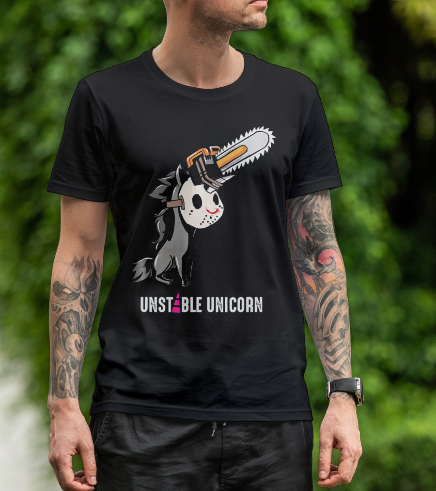 UNSTABLE UNICORN Chainsaw Halloween Masquerade T-Shirt