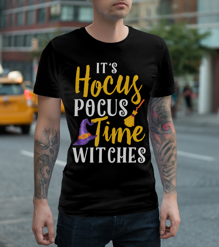 It's Hocus Pocus Time Witches Broom Hat T-Shirt