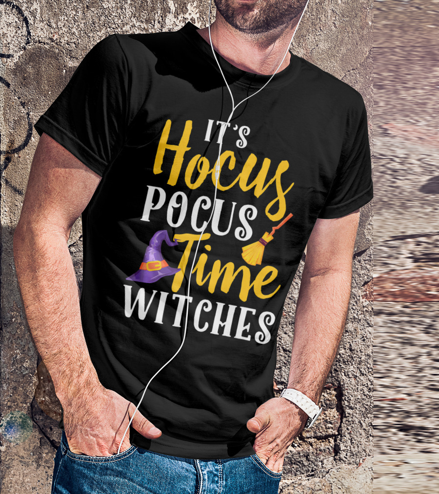 It's Hocus Pocus Time Witches Broom Hat T-Shirt