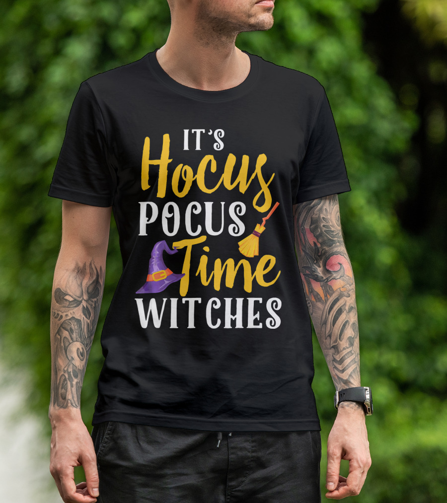 It's Hocus Pocus Time Witches Broom Hat T-Shirt