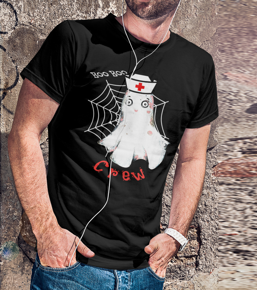 Boo Boo Crew Nurse Ghost Halloween Costume Spooky Spiderweb T-Shirt