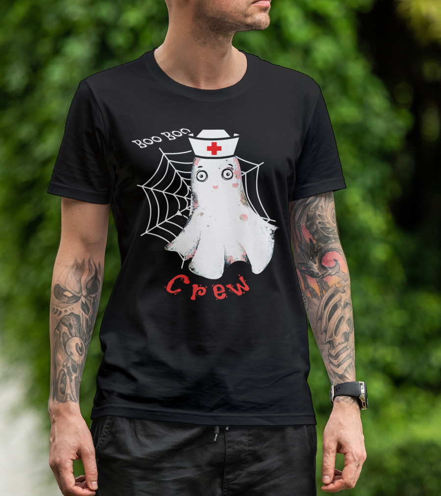 Boo Boo Crew Nurse Ghost Halloween Costume Spooky Spiderweb T-Shirt