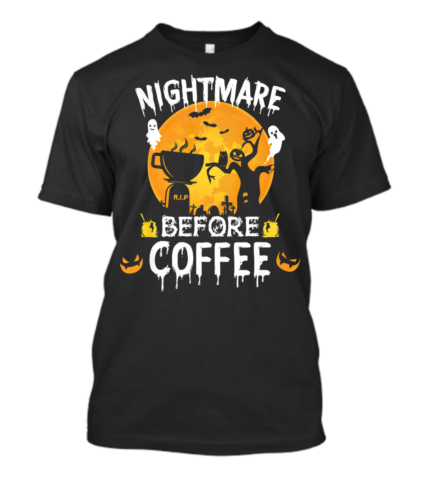 Nightmare Before Coffee Halloween Ghosts And Jack-O'-Lanterns T-Shirt