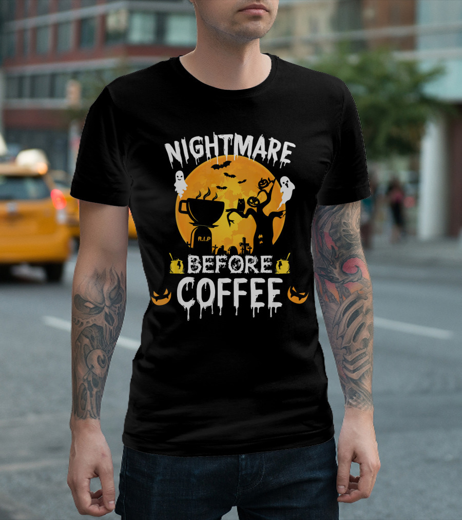 Nightmare Before Coffee Halloween Ghosts And Jack-O'-Lanterns T-Shirt