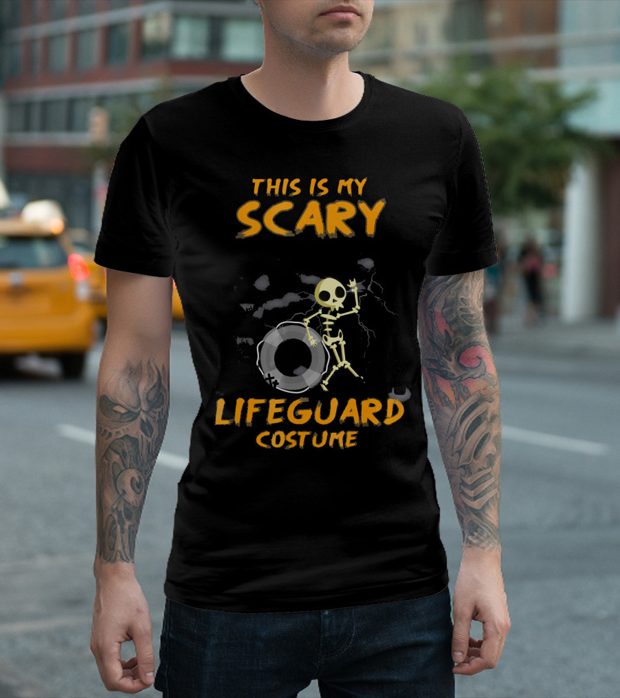 This Is My Scary Lifeguard Costume Skeleton with Lifesaver Halloween T-Shirt