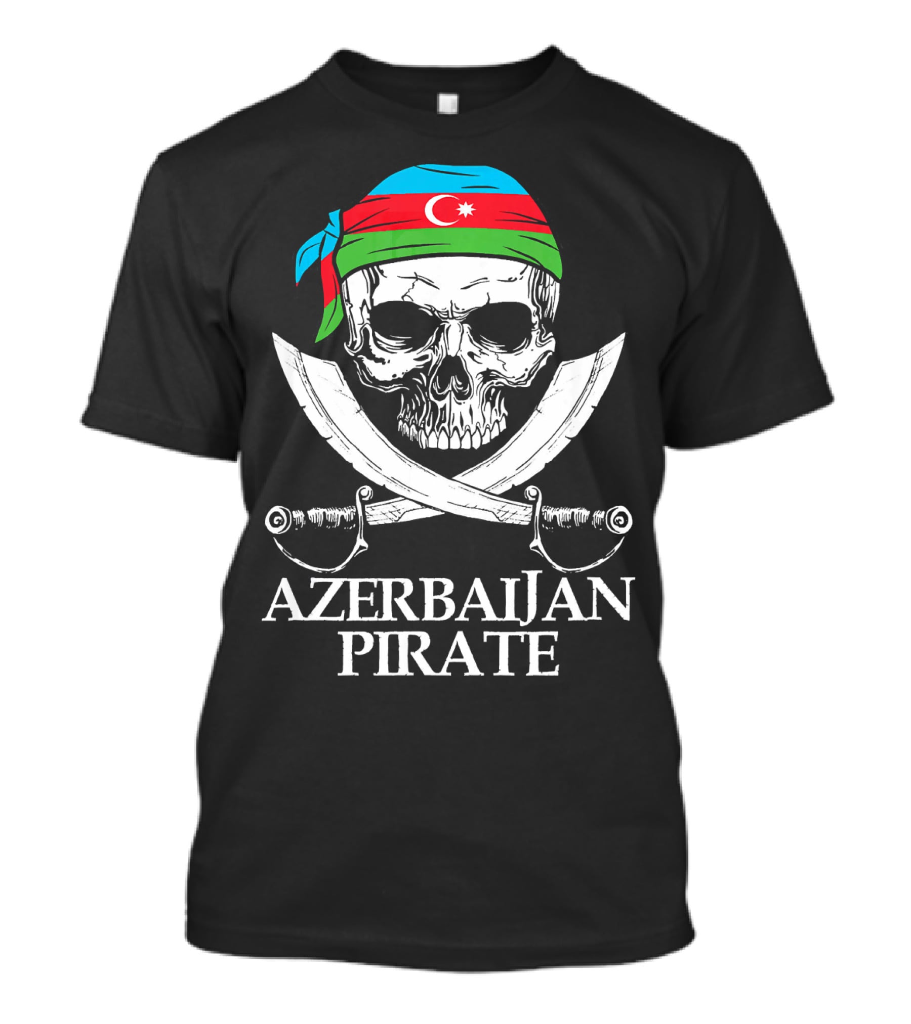Azerbaijan Pirate Skull Crossed Swords Flag Bandana T-Shirt
