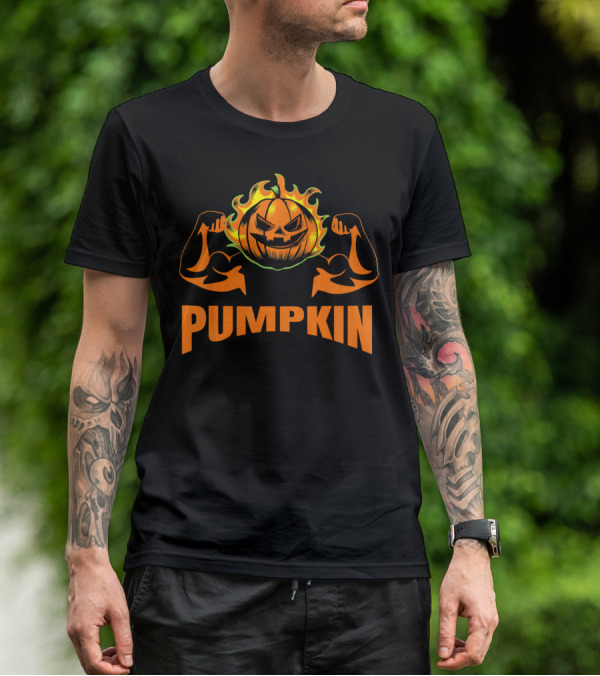 Bodybuilder Pumpkin Halloween Costume Muscles Jack-O'-Lantern T-Shirt