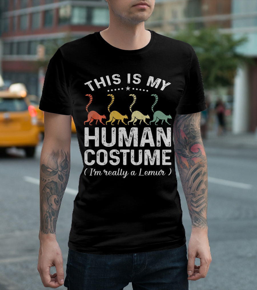 This Is My Human Costume I'm Really a Lemur Vintage Rainbow Lemurs T-Shirt