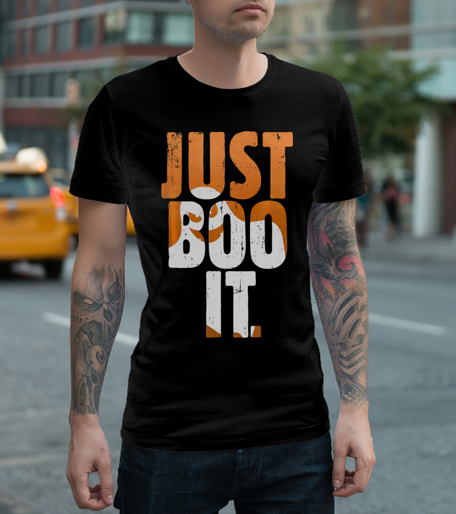 Halloween Just Boo It Funny Ghost Text With Orange White Letters T-Shirt