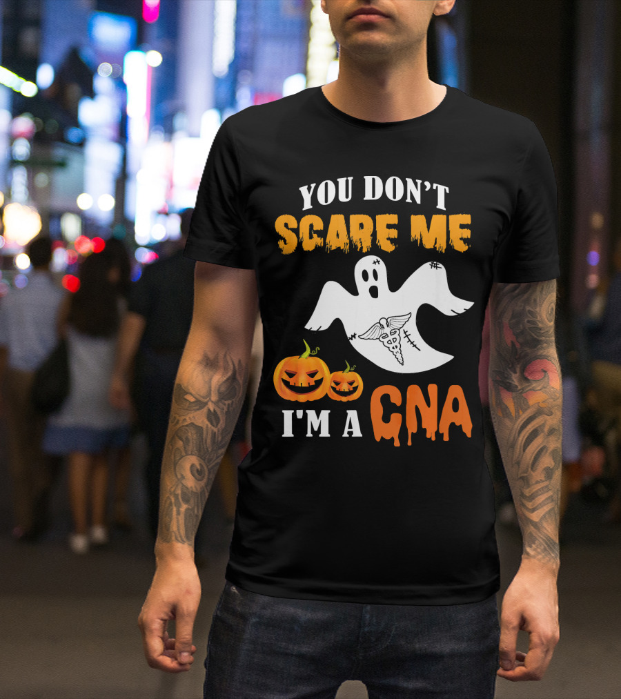 You Don't Scare Me I'm A CNA Halloween Ghost And Pumpkins T-Shirt