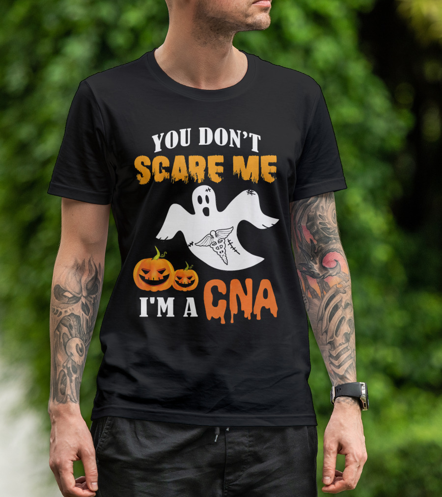 You Don't Scare Me I'm A CNA Halloween Ghost And Pumpkins T-Shirt