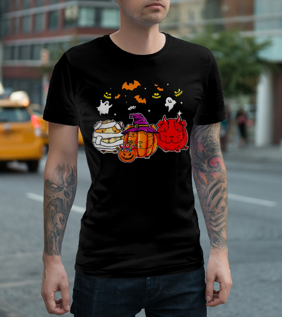 Guinea Pigs Happy Halloween Cute Mummy Witch Devil Pumpkin Ghosts Bats T-Shirt