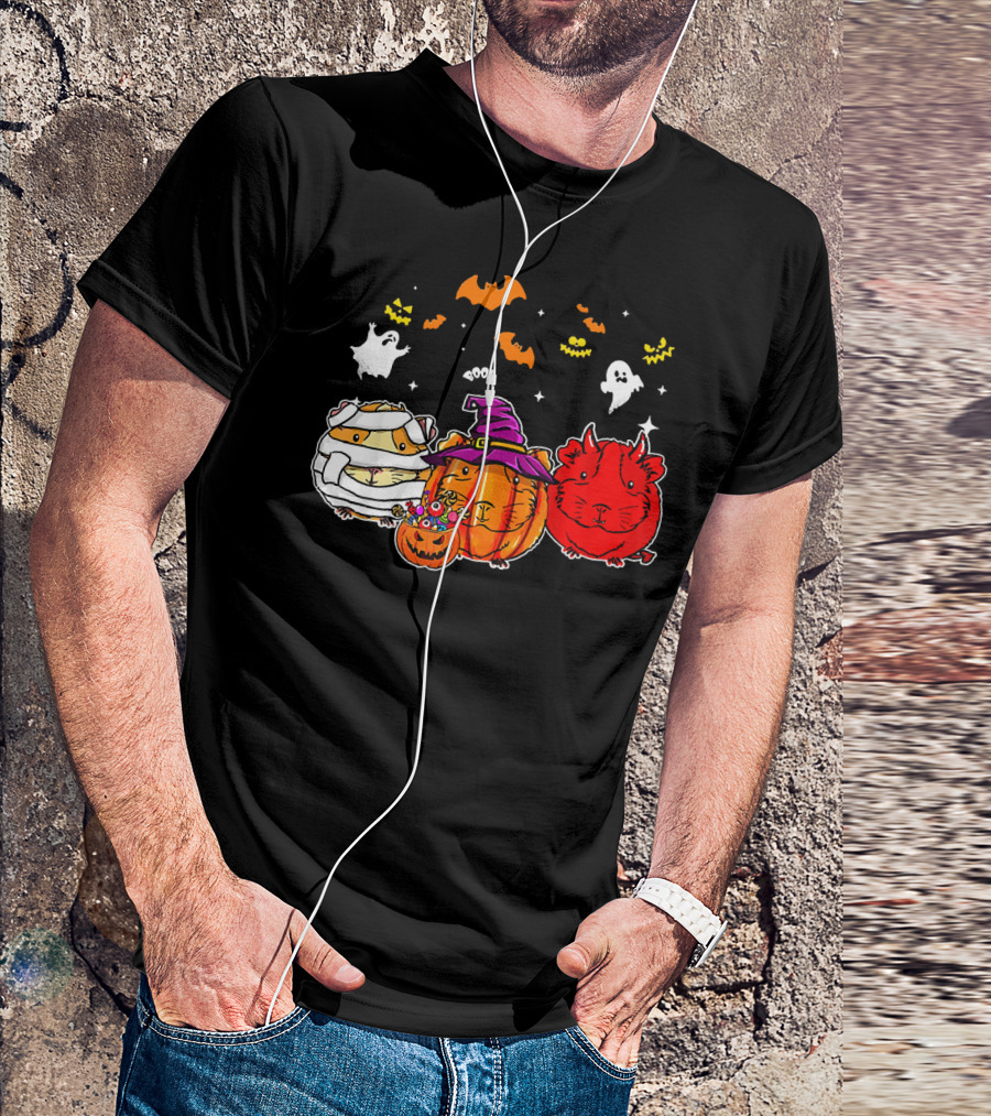 Guinea Pigs Happy Halloween Cute Mummy Witch Devil Pumpkin Ghosts Bats T-Shirt