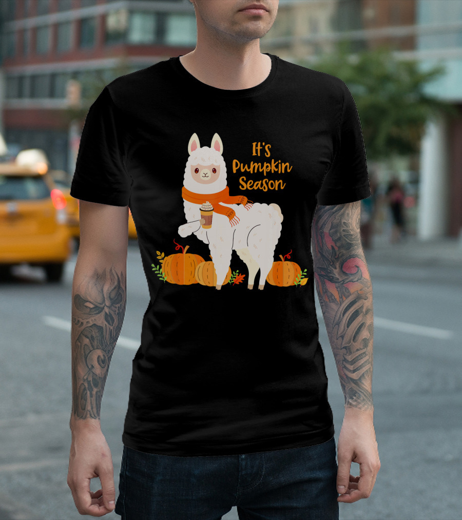 It's Pumpkin Season Llama with Autumn Leaves and Pumpkins T-Shirt