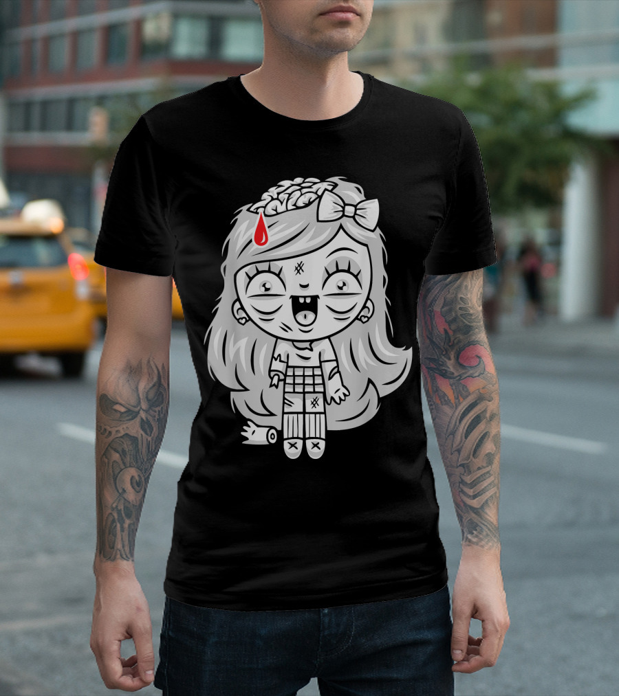 Cute Gore Zombie Horror Fan Goth Punk Bow Brain Bleeding Girl T-Shirt