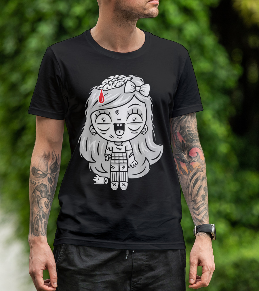 Cute Gore Zombie Horror Fan Goth Punk Bow Brain Bleeding Girl T-Shirt