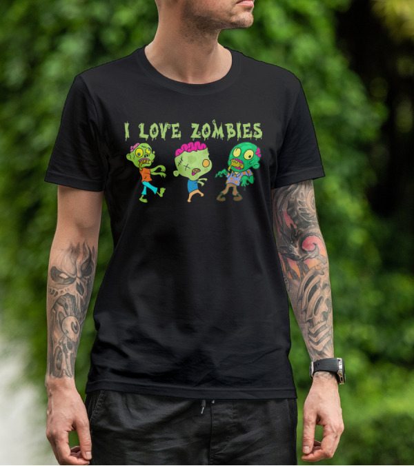 I Love Zombies Funny Zombie Cartoon Characters T-Shirt