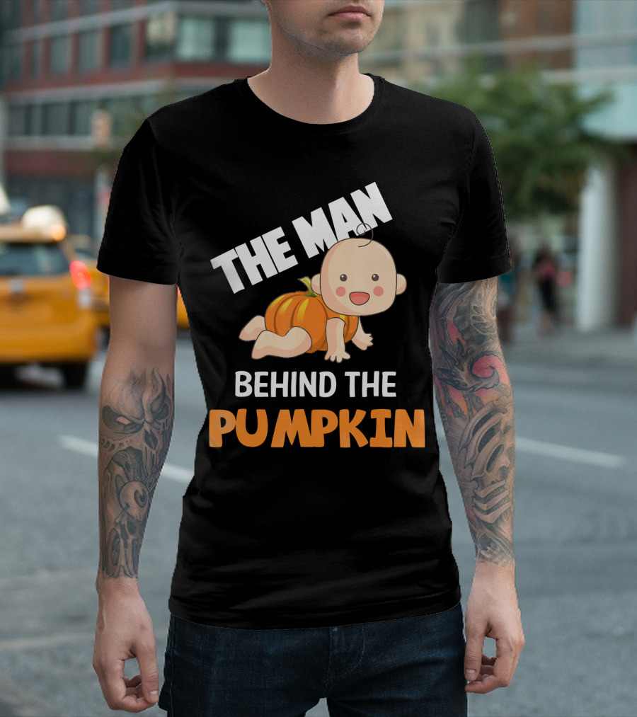 The Man Behind the Pumpkin Halloween Baby Costume Humor T-Shirt