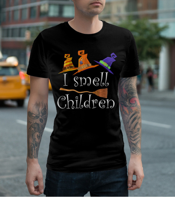 I Smell Children Funny Witches Hats Broom Halloween T-Shirt