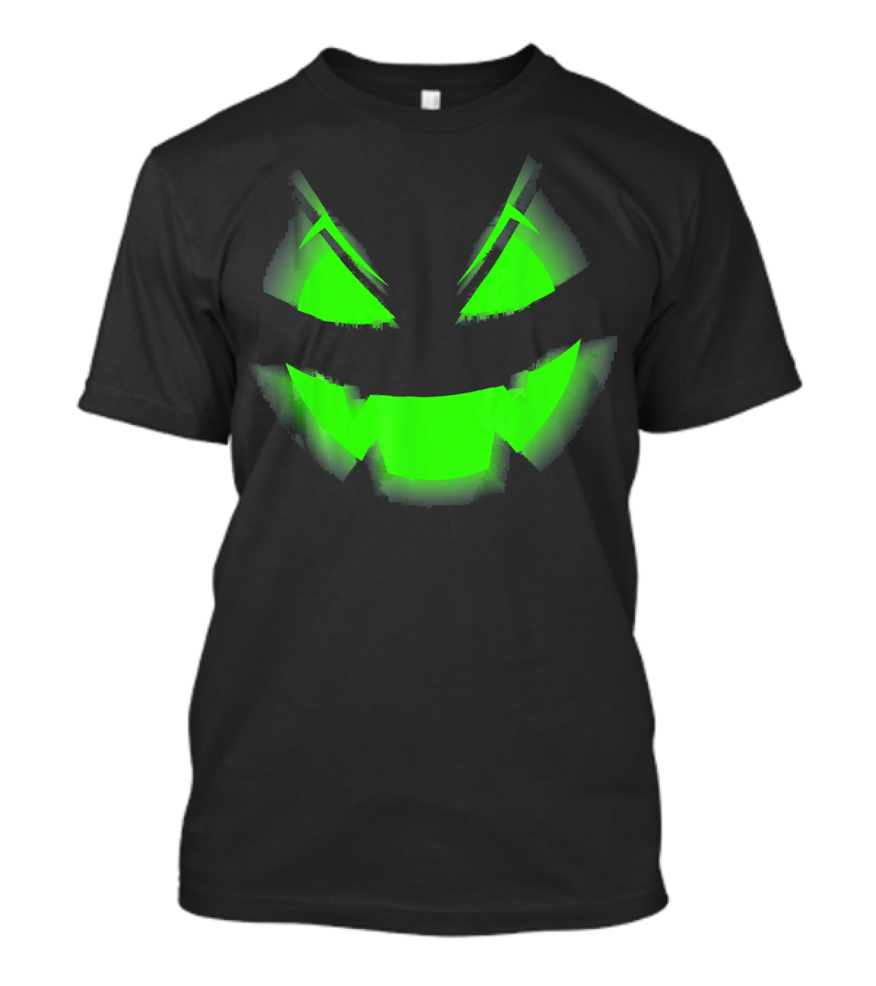 Glowing Green Scary Halloween Pumpkin Face T-Shirt