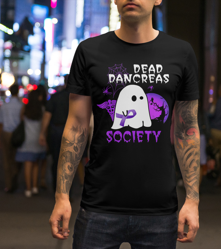 Dead Pancreas Society Ghost With Purple Ribbon Halloween T-Shirt