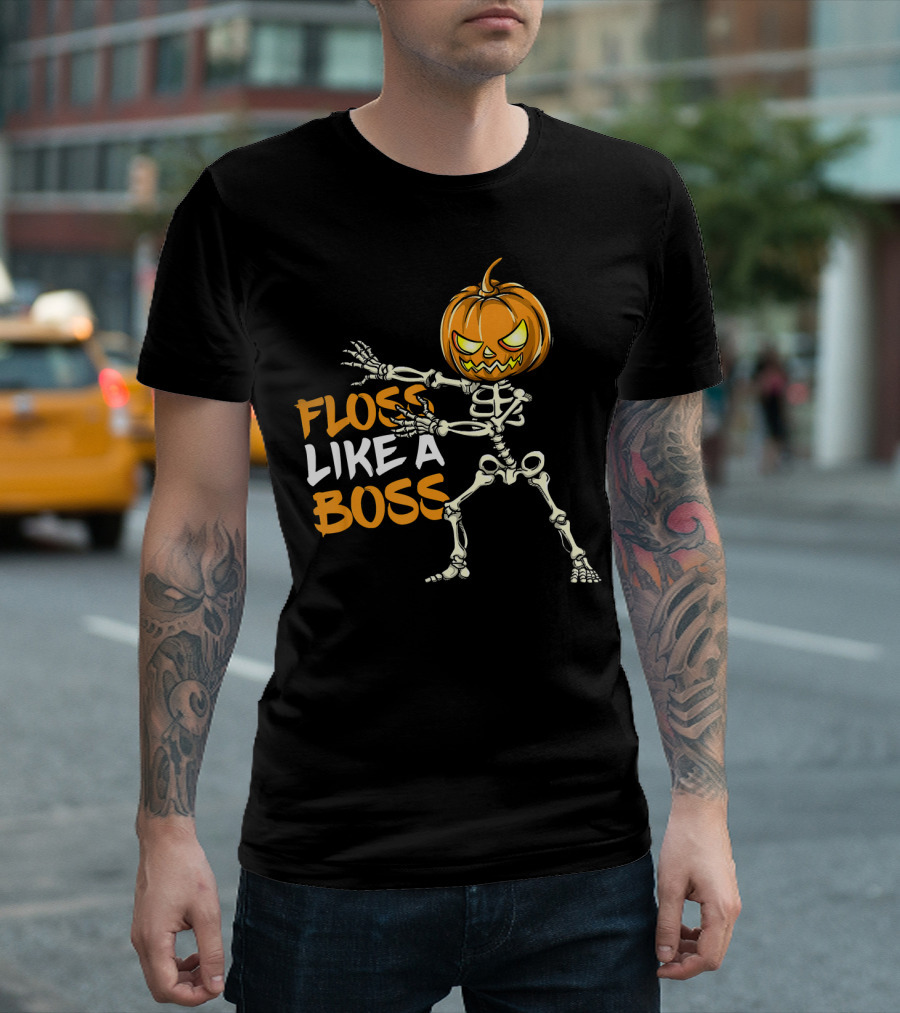 Floss Like A Boss Skeleton Halloween Pumpkin T-Shirt