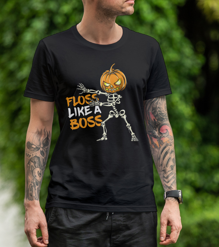 Floss Like A Boss Skeleton Halloween Pumpkin T-Shirt