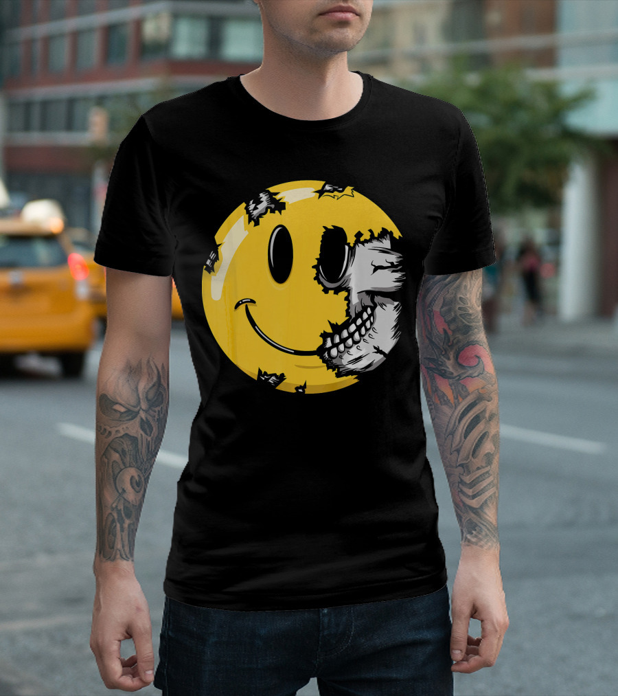 Halloween Scary Smiley Face Skull T-Shirt