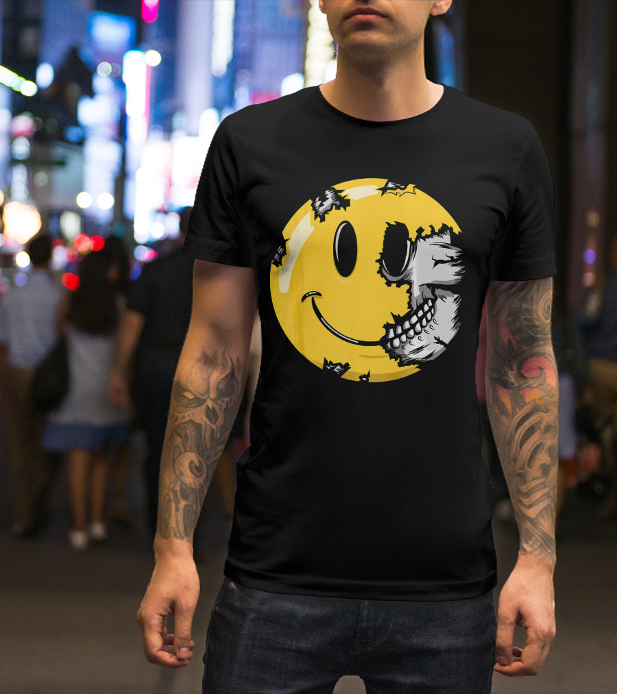 Halloween Scary Smiley Face Skull T-Shirt
