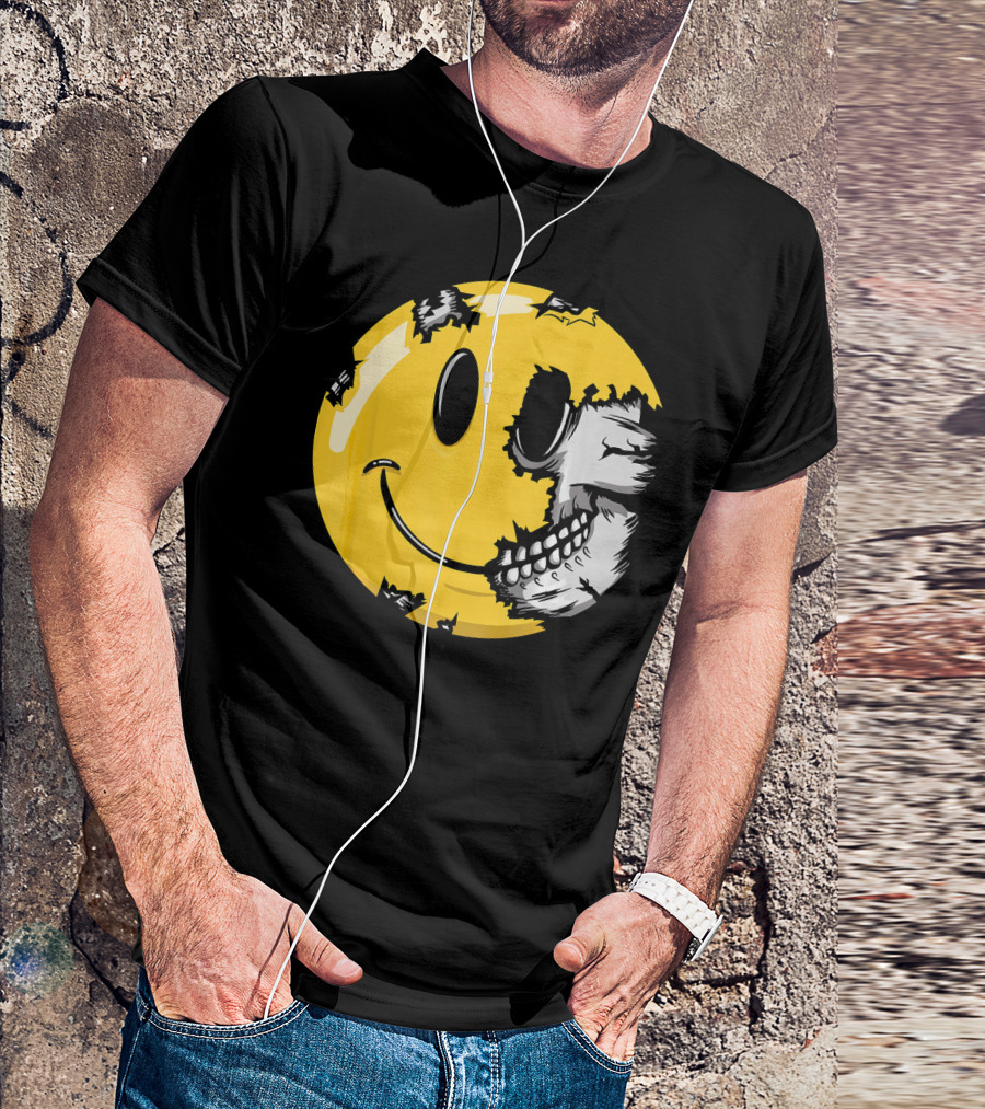 Halloween Scary Smiley Face Skull T-Shirt