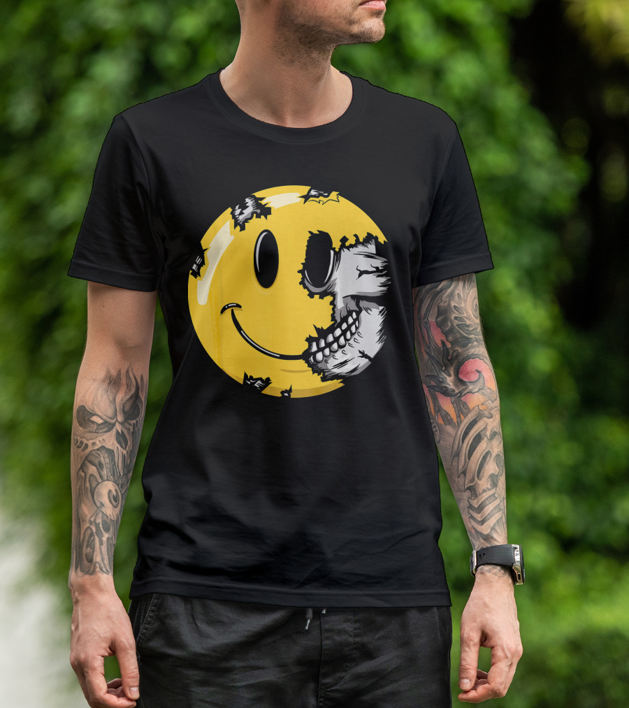 Halloween Scary Smiley Face Skull T-Shirt
