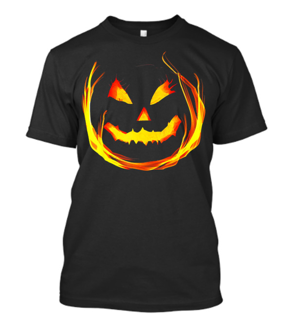 Fun And Spooky Fiery Jack O Lantern Halloween Pumpkin Face T-Shirt