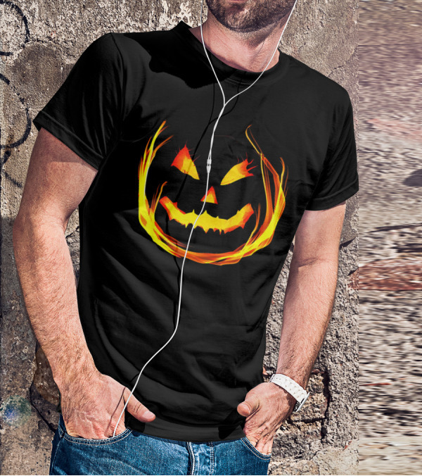 Fun And Spooky Fiery Jack O Lantern Halloween Pumpkin Face T-Shirt