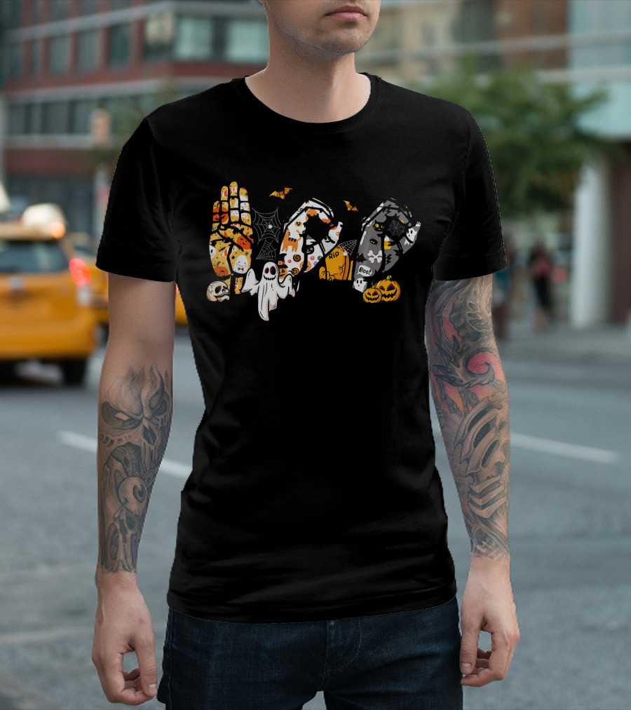 ASL Boo Ghosts Pumpkins Spiders Halloween Fun T-Shirt