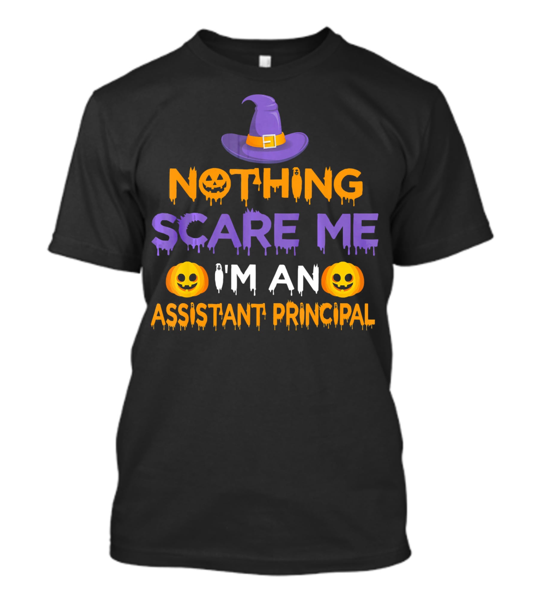 Halloween Nothing Scare Me I'm An Assistant Principal With Witch Hat And Pumpkin Faces T-Shirt