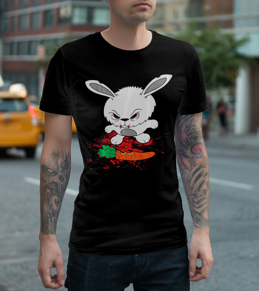 Funny Halloween Scary Zombie Rabbit Bunny With Carrot T-Shirt