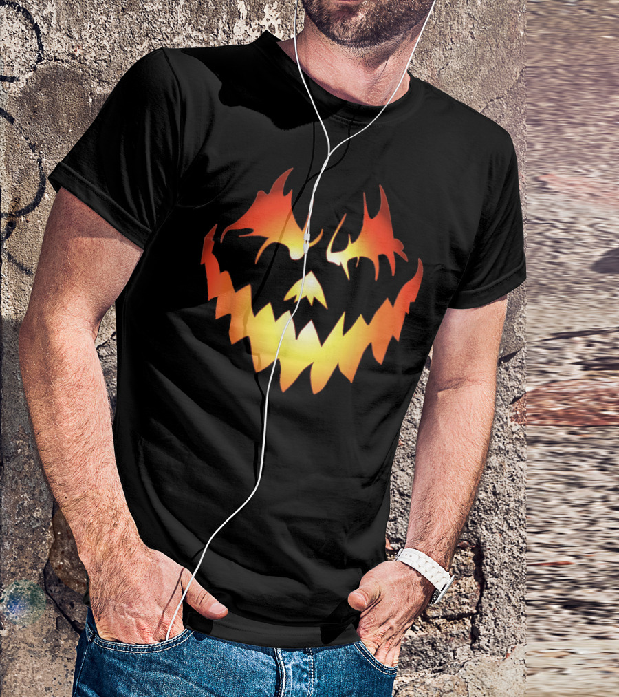 JACK O LANTERN Scary Pumpkin Fiery Face T-Shirt