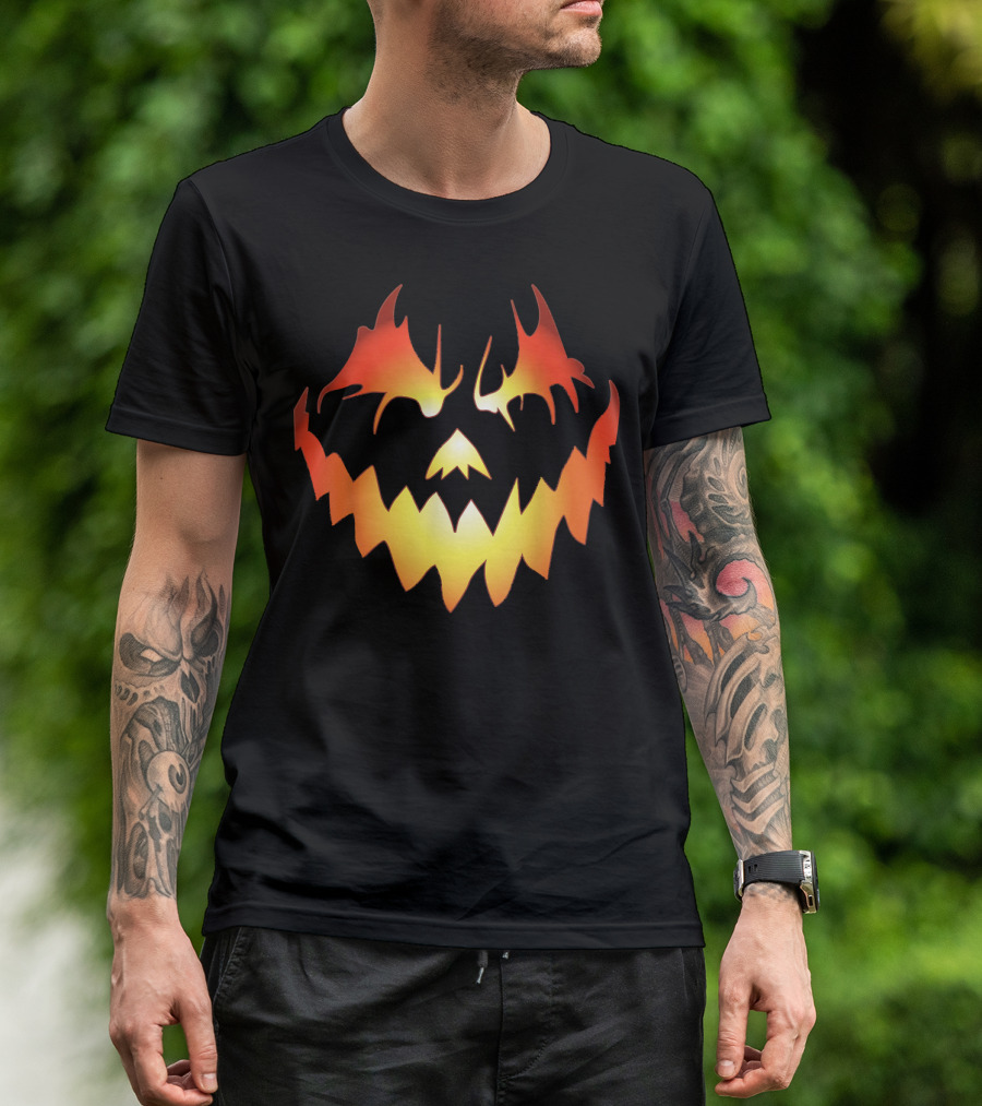 JACK O LANTERN Scary Pumpkin Fiery Face T-Shirt
