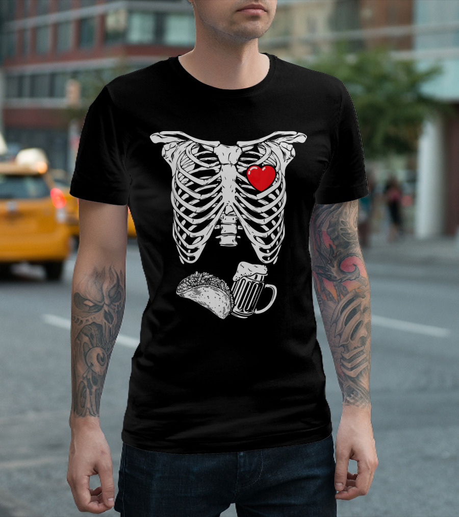 Skeleton Xray Heart Taco Beer Pregnancy T-Shirt