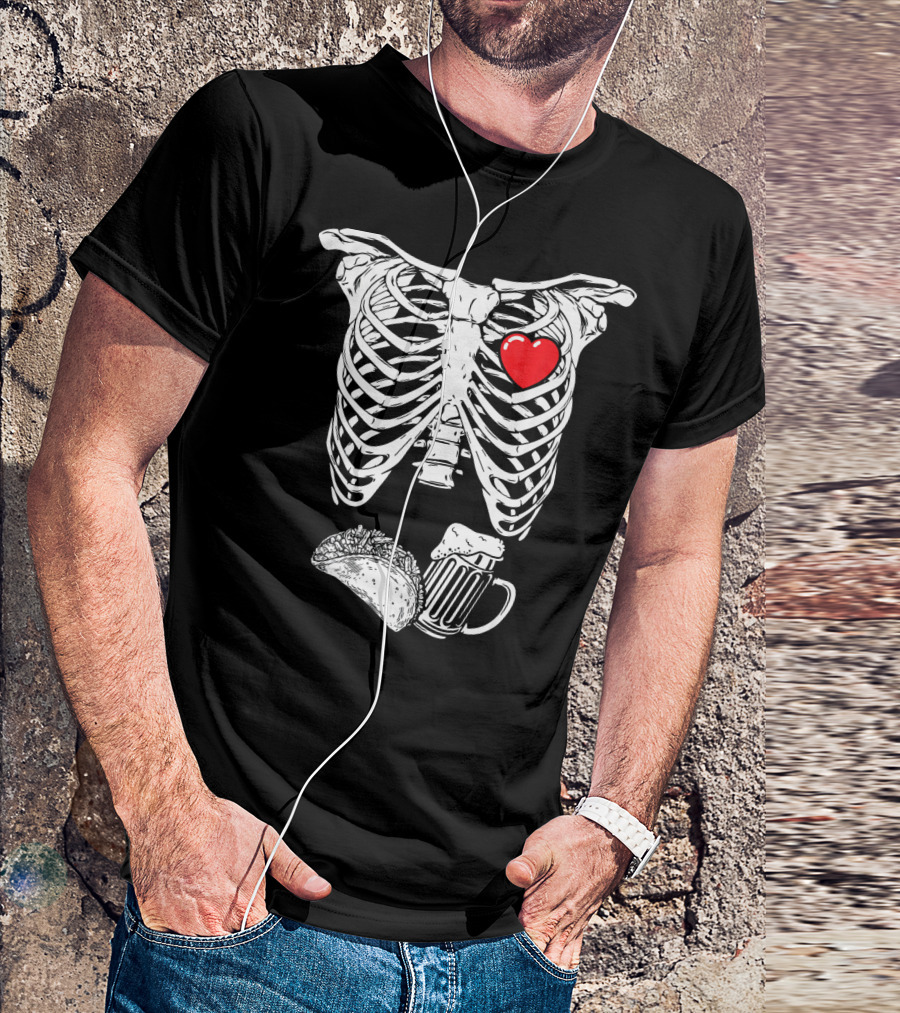 Skeleton Xray Heart Taco Beer Pregnancy T-Shirt