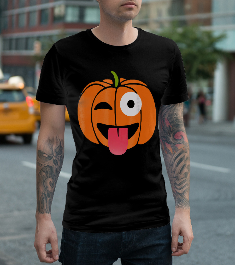 Winking Tongue Out Smiling Pumpkin Face T-Shirt