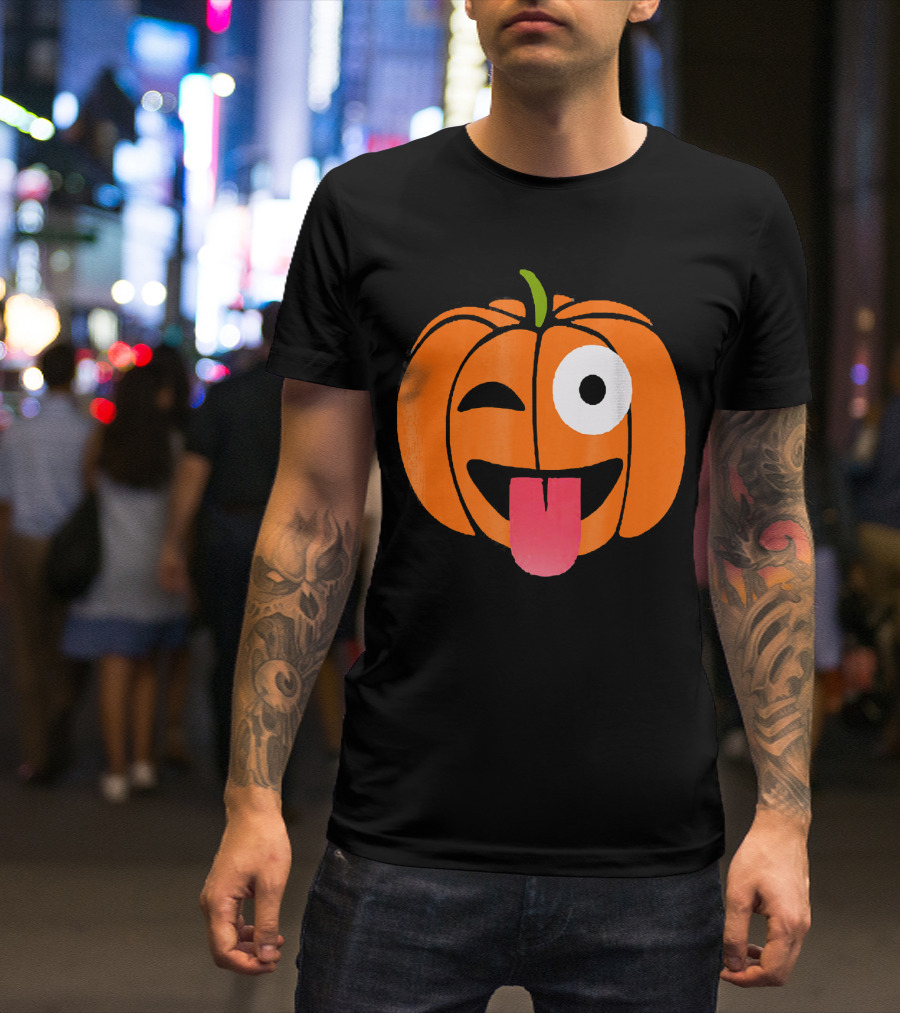 Winking Tongue Out Smiling Pumpkin Face T-Shirt