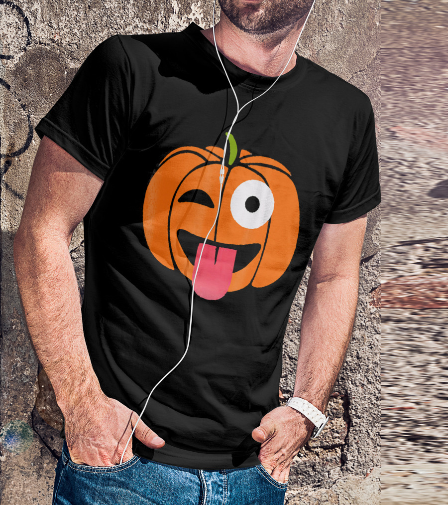 Winking Tongue Out Smiling Pumpkin Face T-Shirt