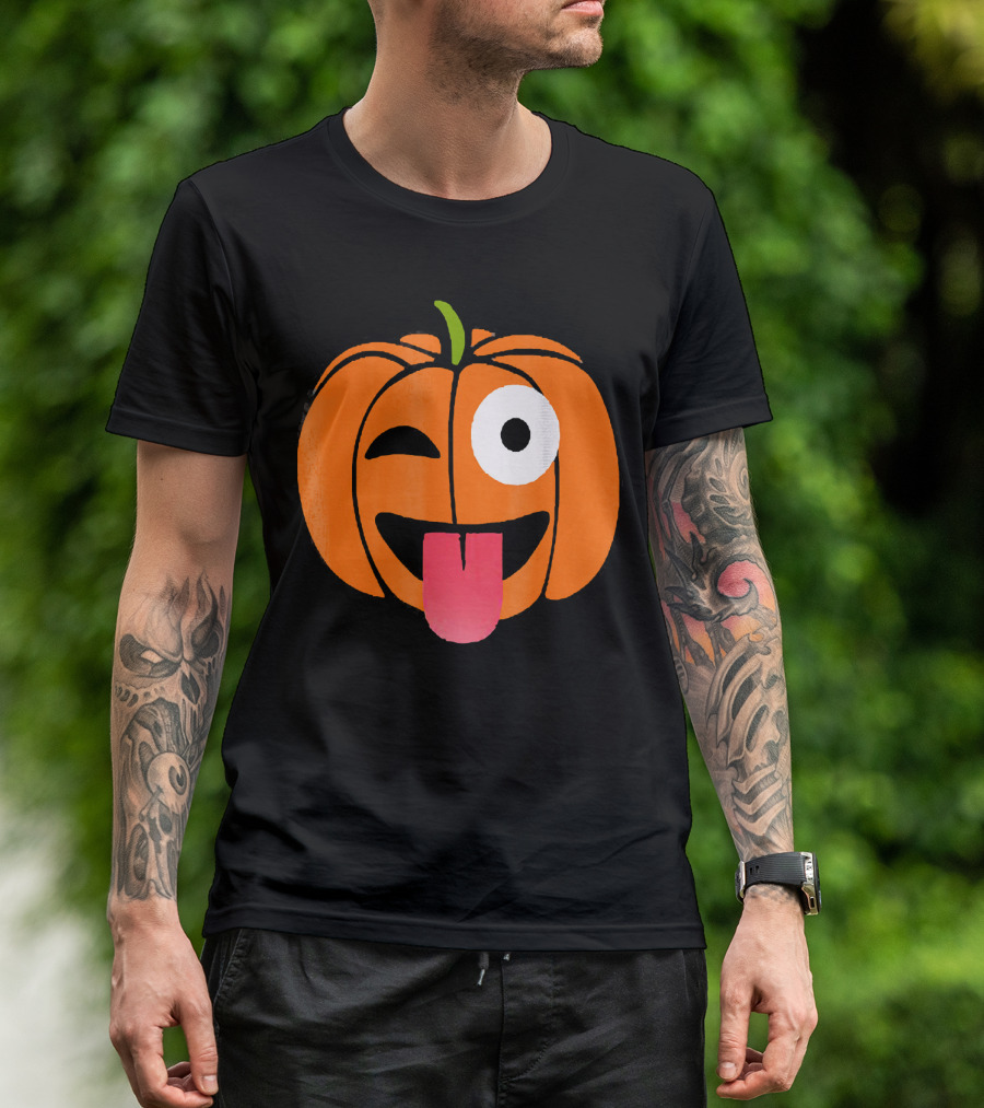 Winking Tongue Out Smiling Pumpkin Face T-Shirt