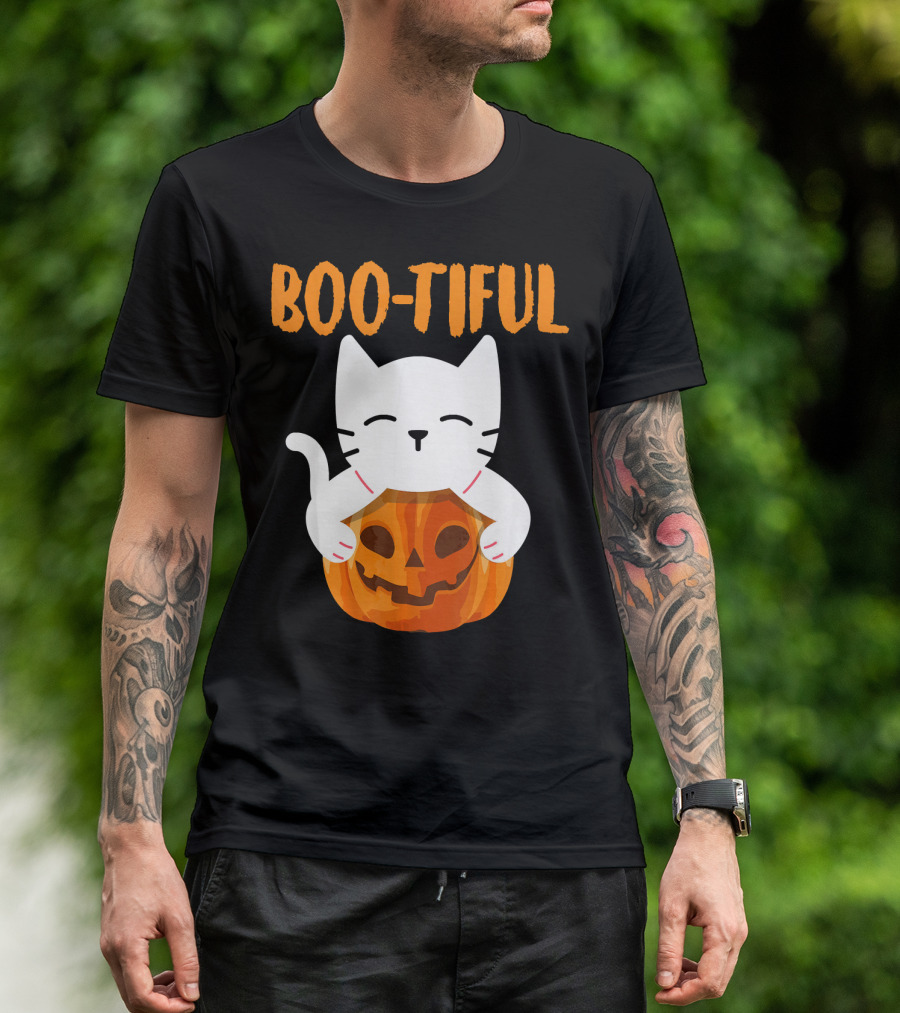 Boo-tiful Cat With Pumpkin Halloween Toddler Girls Boys T-Shirt