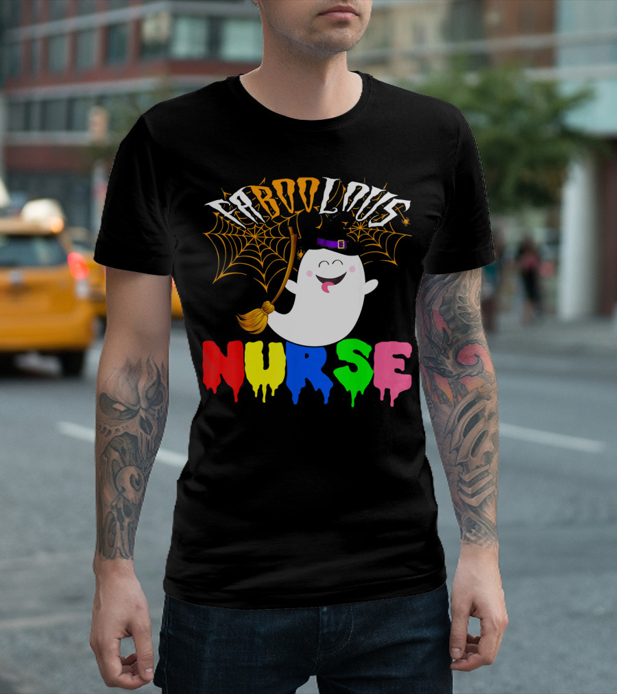 Faboolous Nurse Ghost with Witch Hat and Broom Halloween T-Shirt