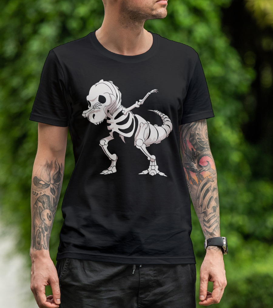 Funny Dabbing Dinosaur Skeleton T-Shirt